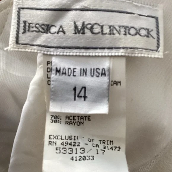 Jessica McClintock Vintage Floral Lace Bridal Cream LWD Dress - Picture 5 of 7